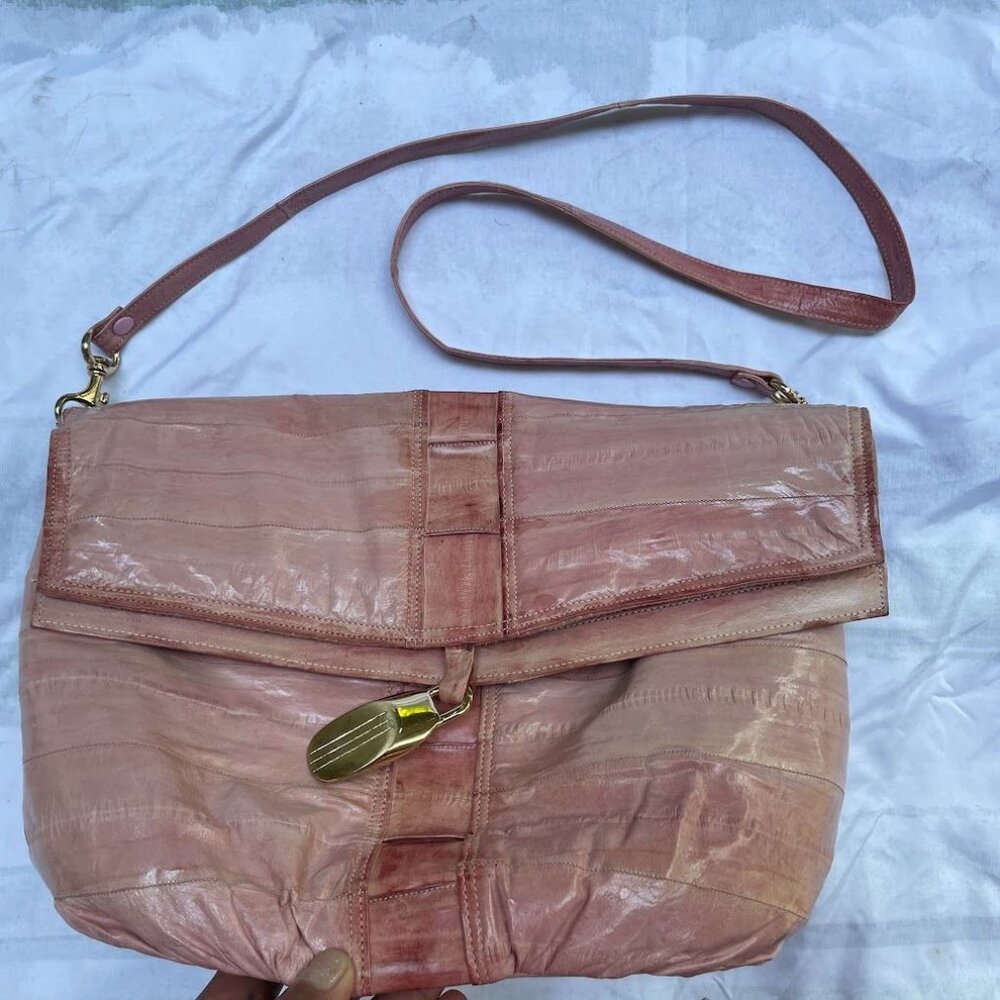 Vintage 70s PINK EELSKIN Foldover Shoulder Bag Made in Korea